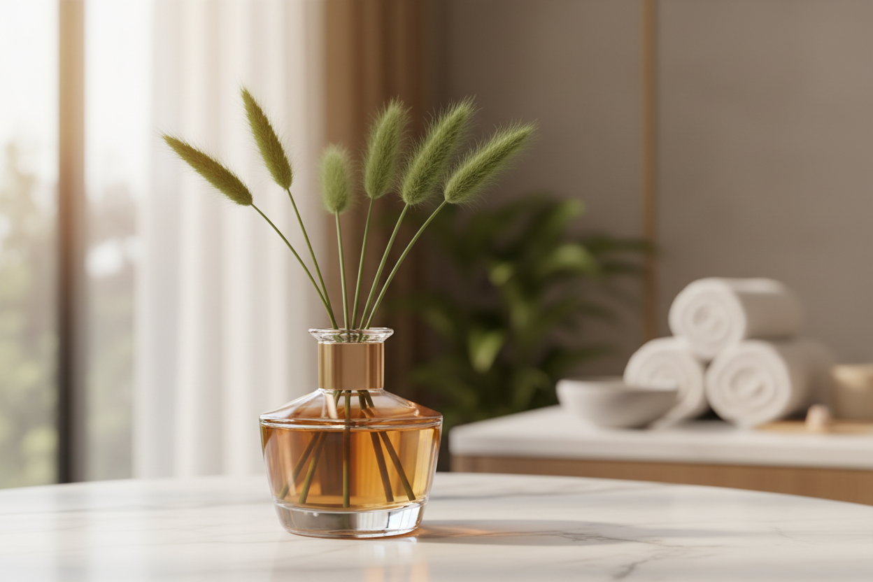 Elegant reed diffuser on marble