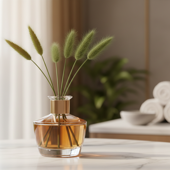 Elegant reed diffuser on marble